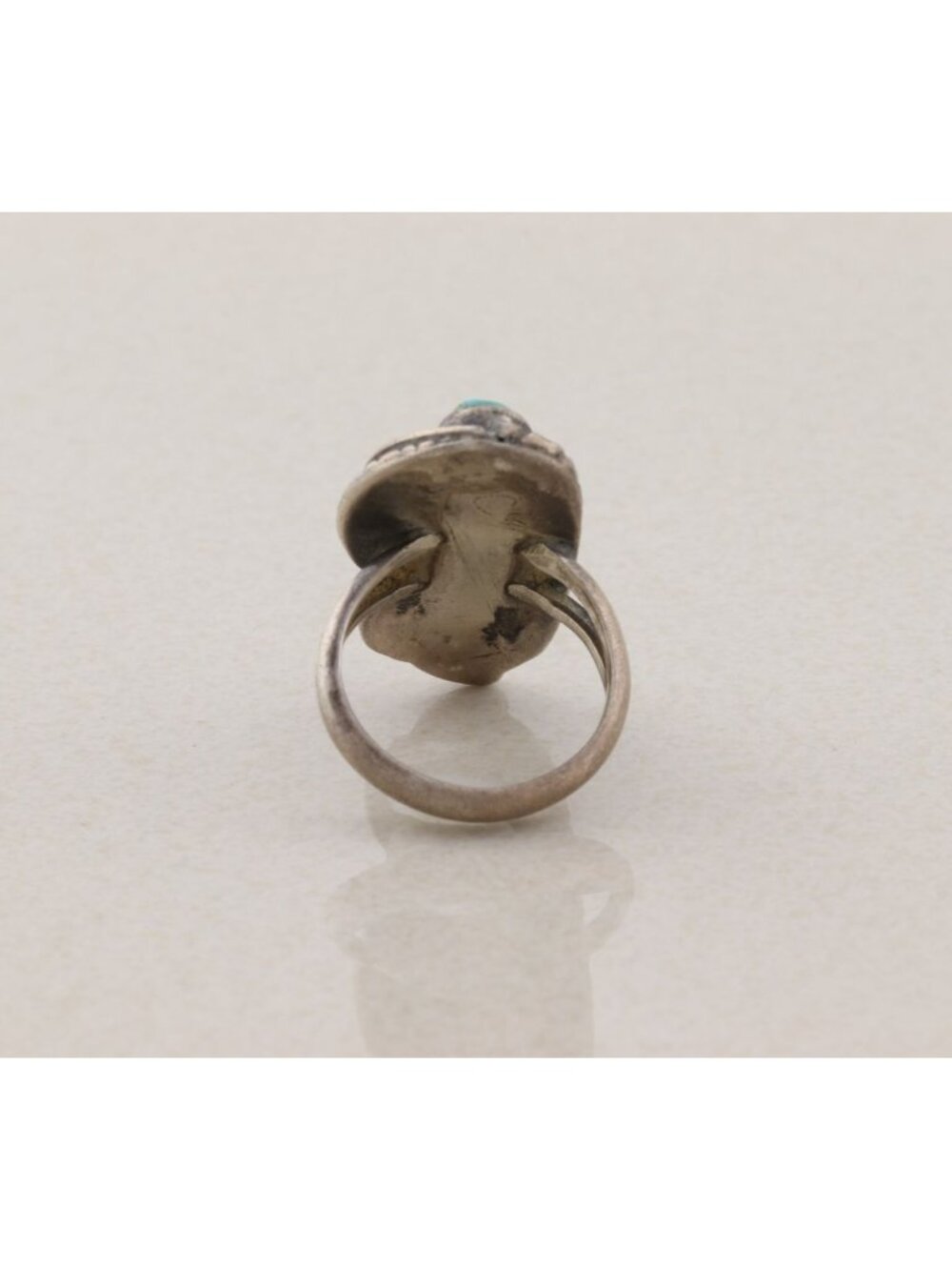 Sterling Silver Natural Oval Turquoise Ring Leaf Design Size 6 1/2 - Picture 5 of 6